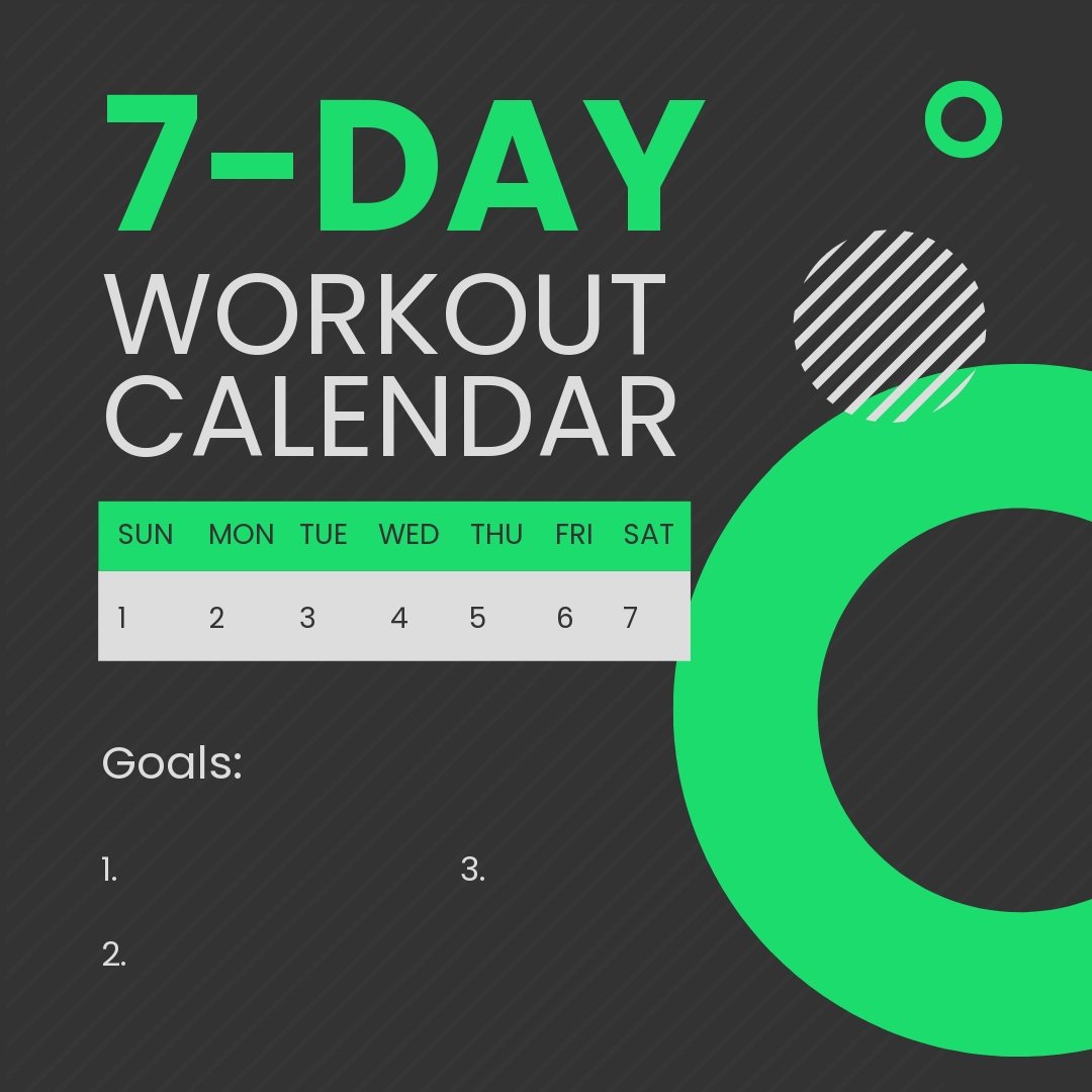 7 Day Workout Calendar Post, Instagram, Facebook