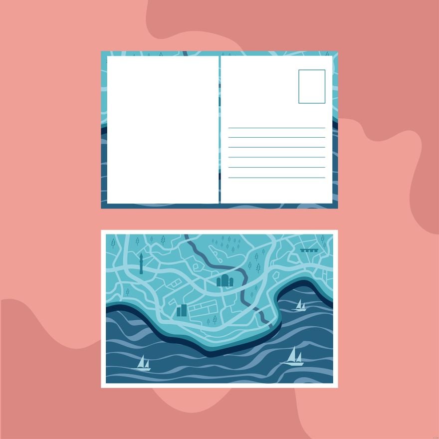 Map Postcard Illustration in Illustrator, EPS, SVG, JPG, PNG