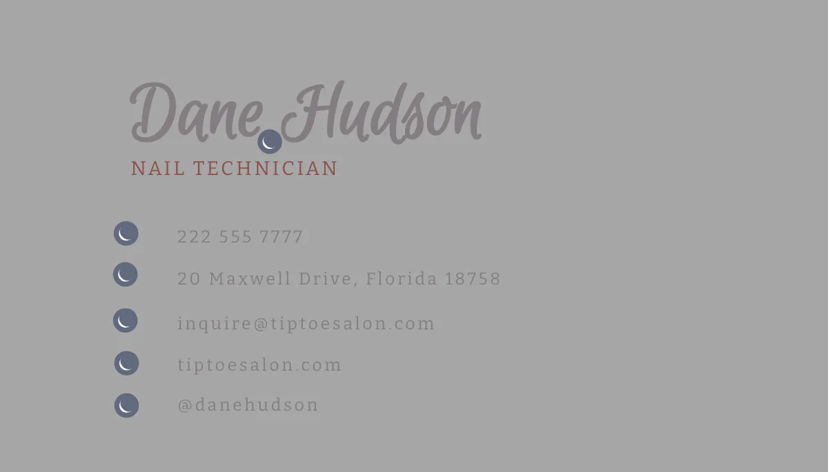 Free Classy Nail Technician Business Card Template to Edit Online