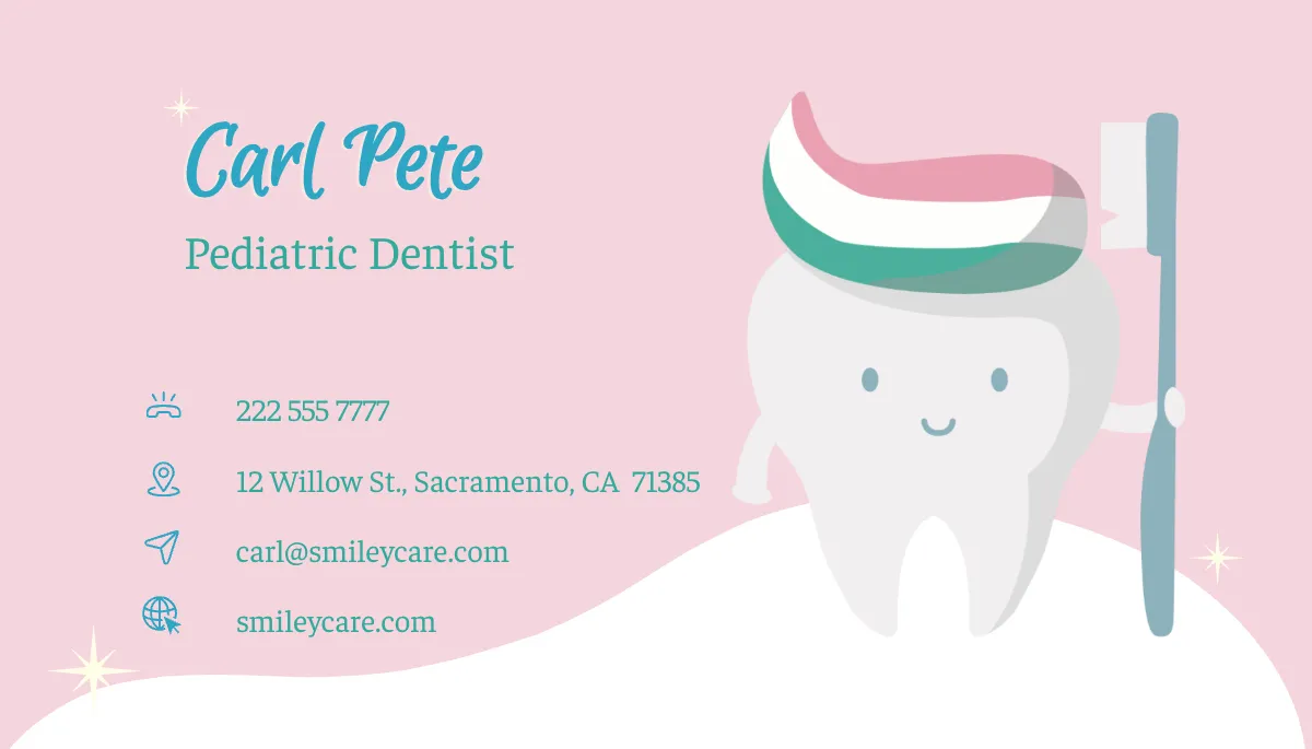Free Kid Dental Clinic Business Card Template to Edit Online
