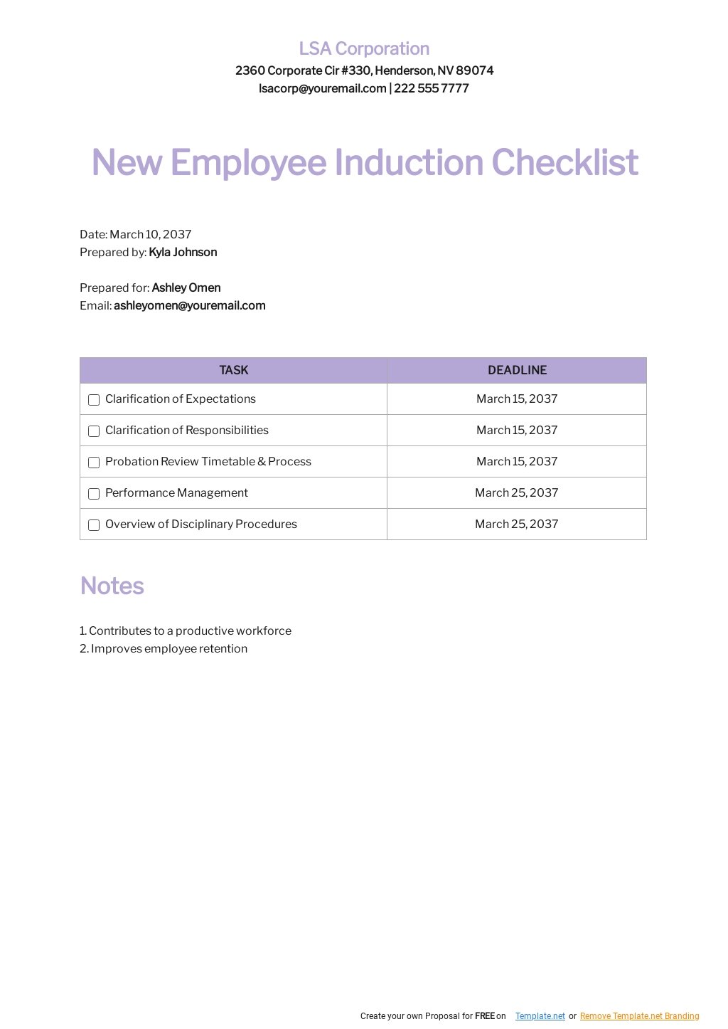 New Employee Induction Checklist Template