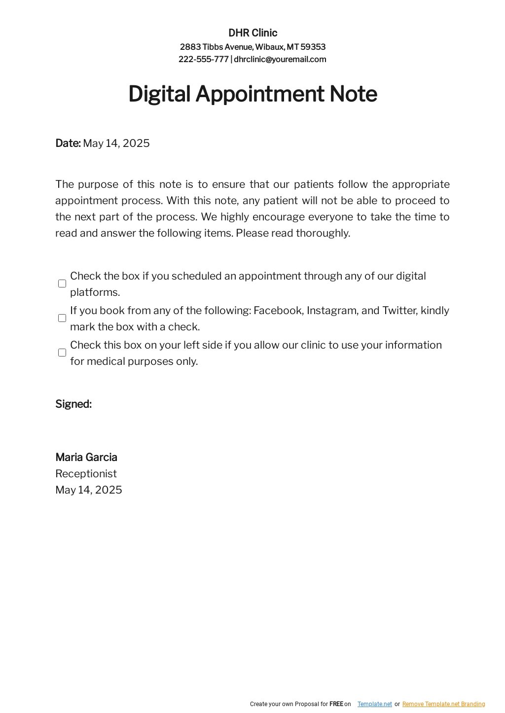 Digital Appointment Notes Template