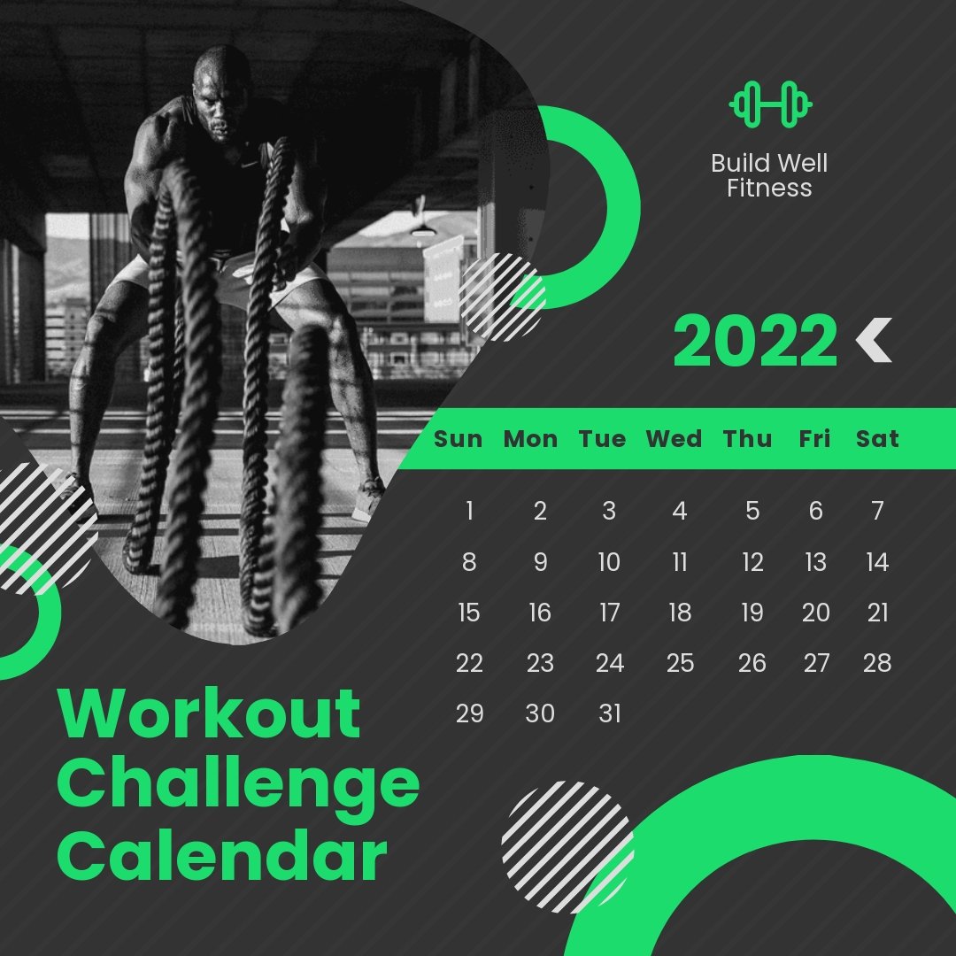 Workout Challenge Calendar Post, Instagram, Facebook