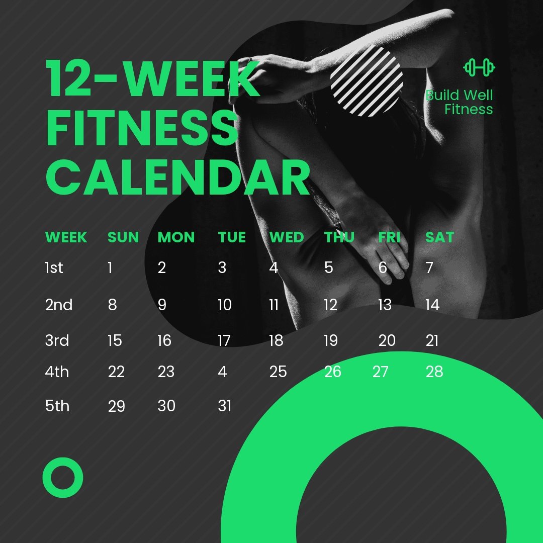 12 Week Fitness Calendar Post, Instagram, Facebook