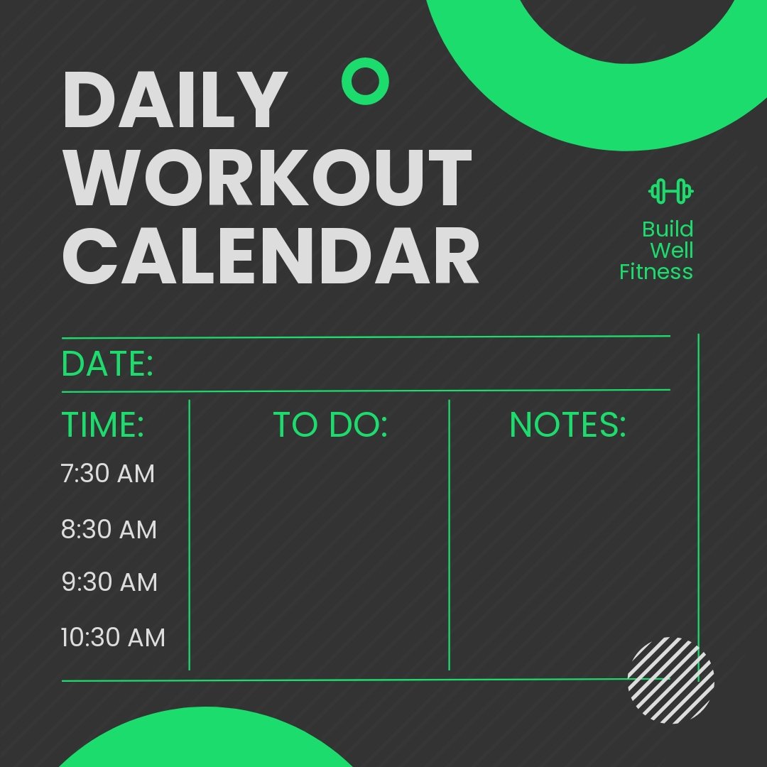 Daily Workout Calendar Post, Instagram, Facebook Template