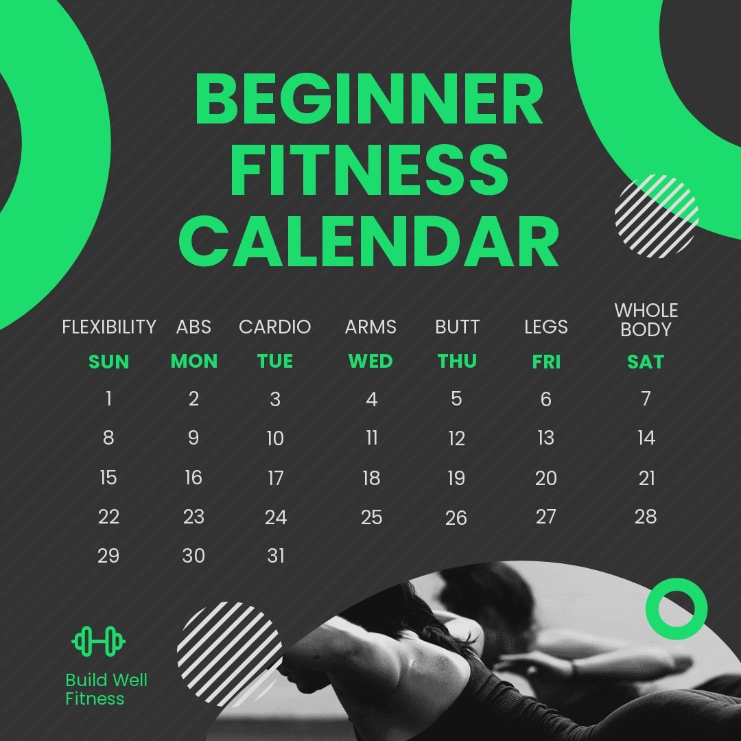 Beginner Fitness Calendar Post, Instagram, Facebook
