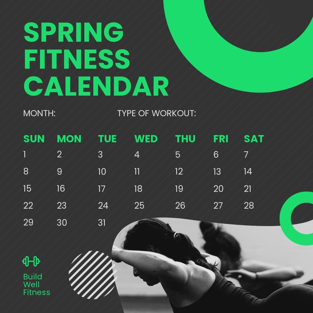 Spring Fitness Calendar Post, Instagram, Facebook