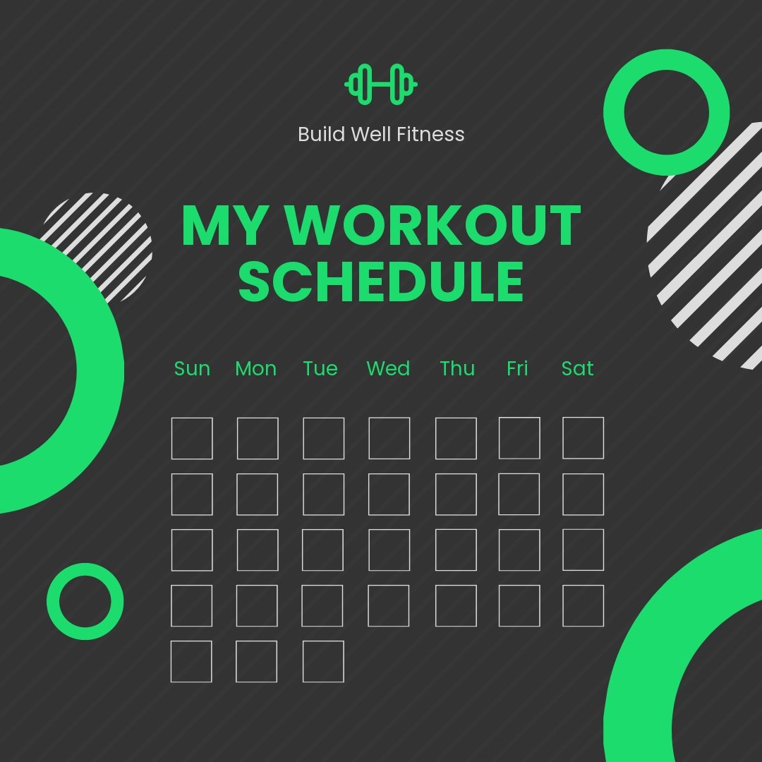 Blank Fitness Calendar Post, Instagram, Facebook Template