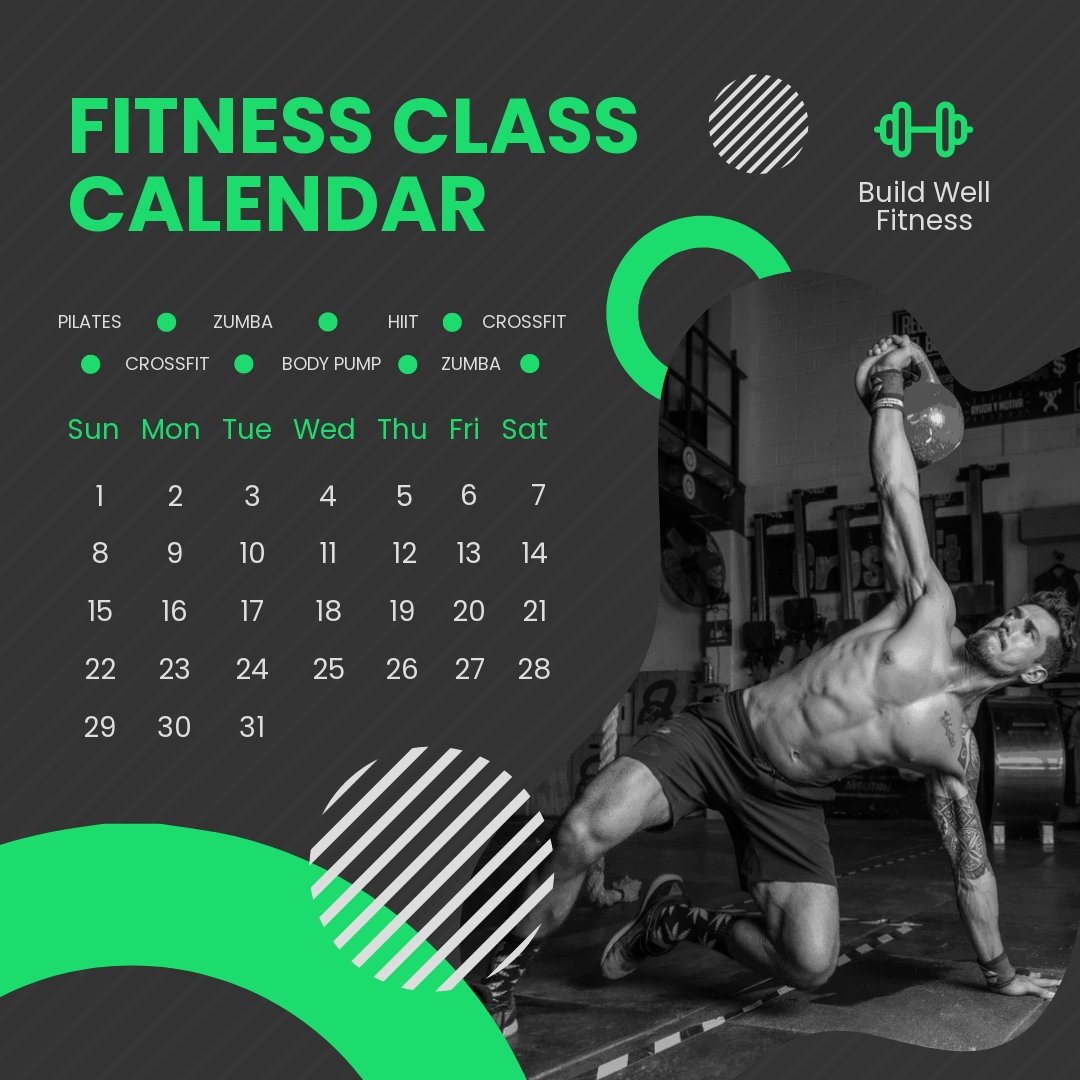 Fitness Class Calendar Post, Instagram, Facebook Template