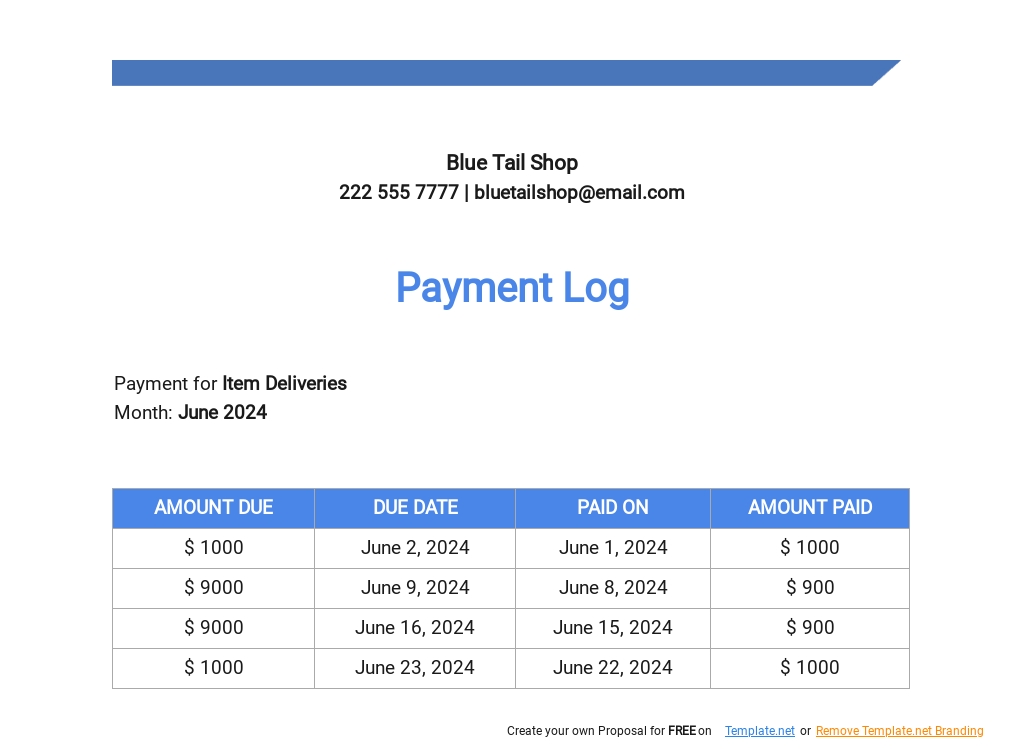 Payment Log Template