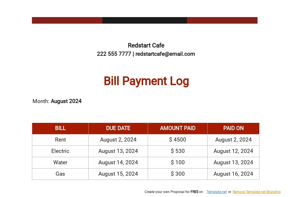 Bill Payment Log Template