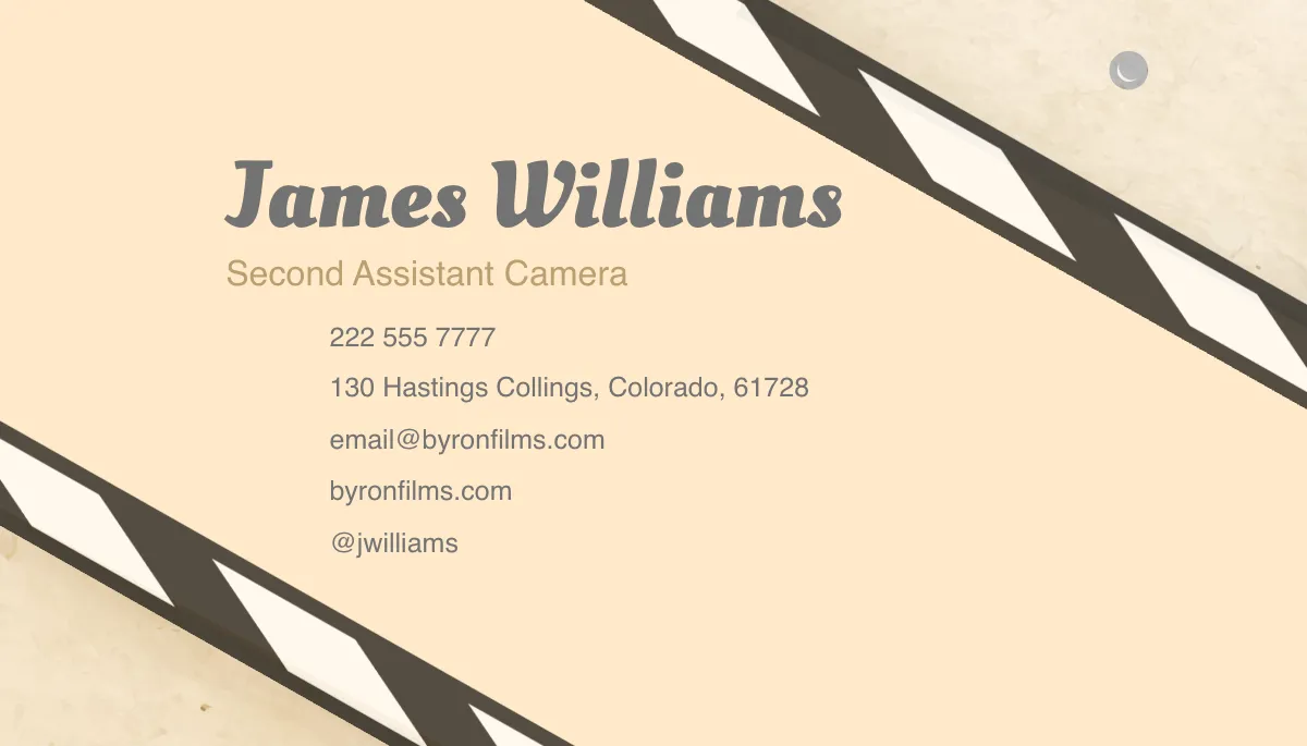 Free Movie Clapper Filmmaker Business Card Template to Edit Online