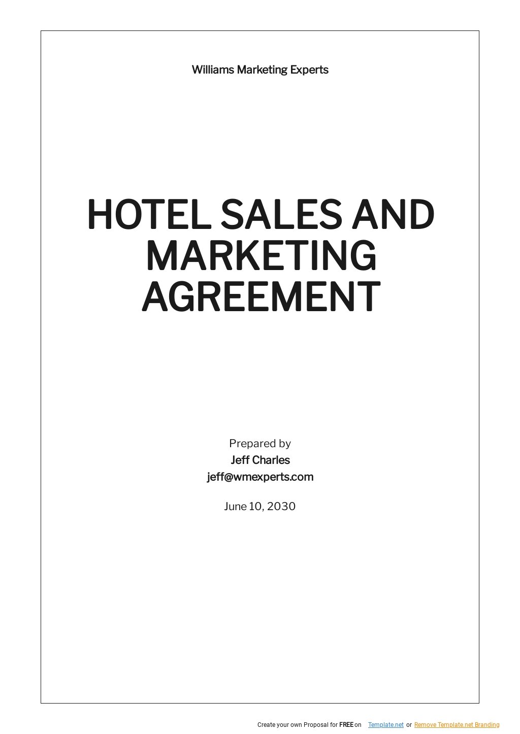 Hotel Sales and Marketing Agreement Template