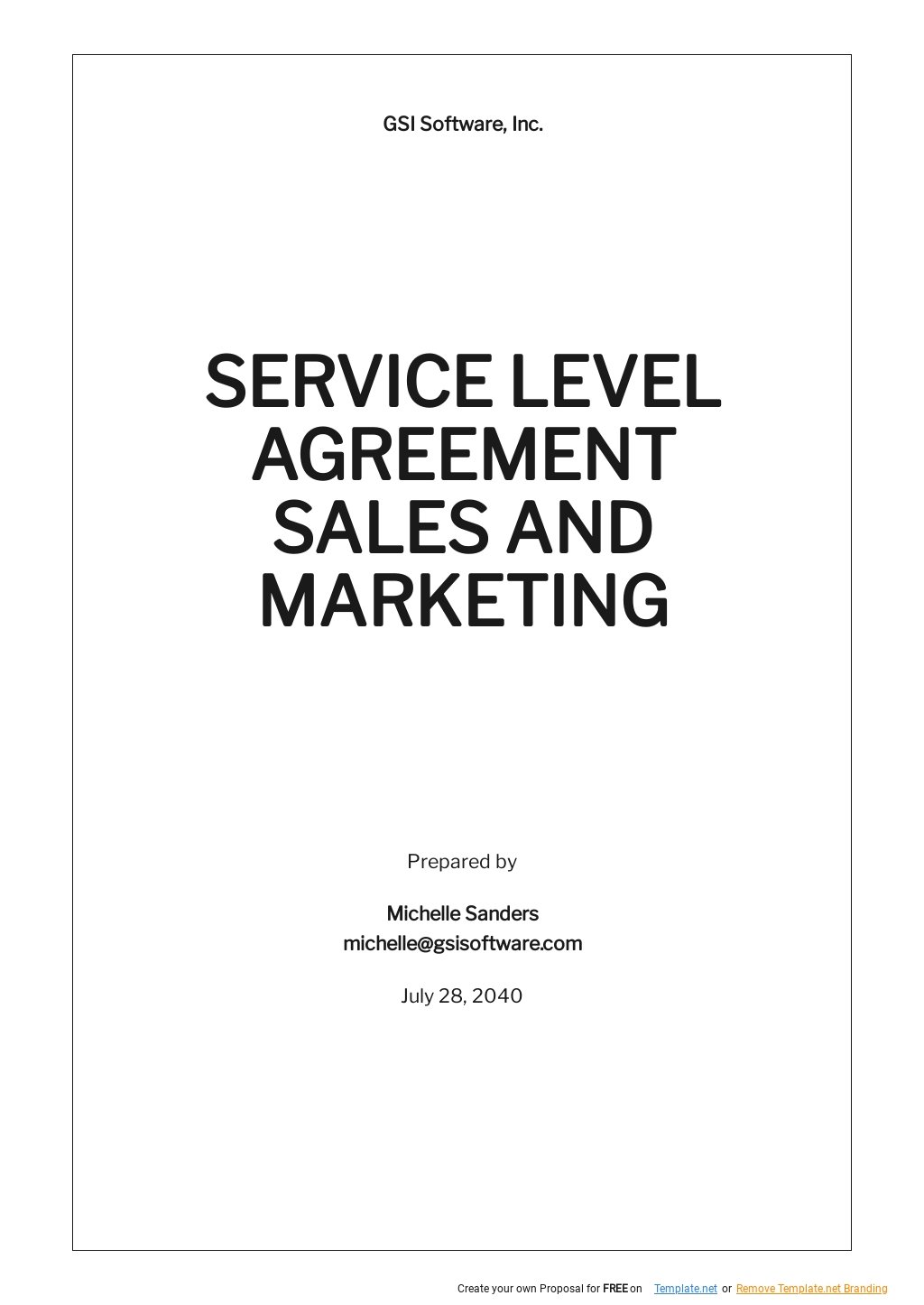 Service Level Agreement Sales and Marketing Template 