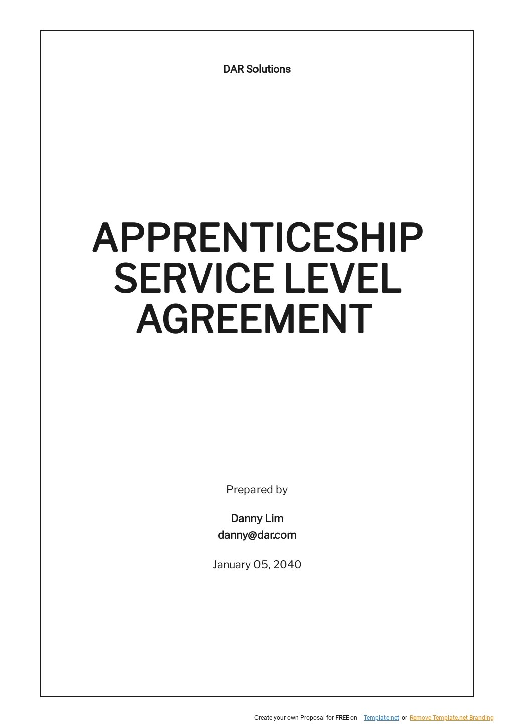 Apprenticeship Service Level Agreement Template