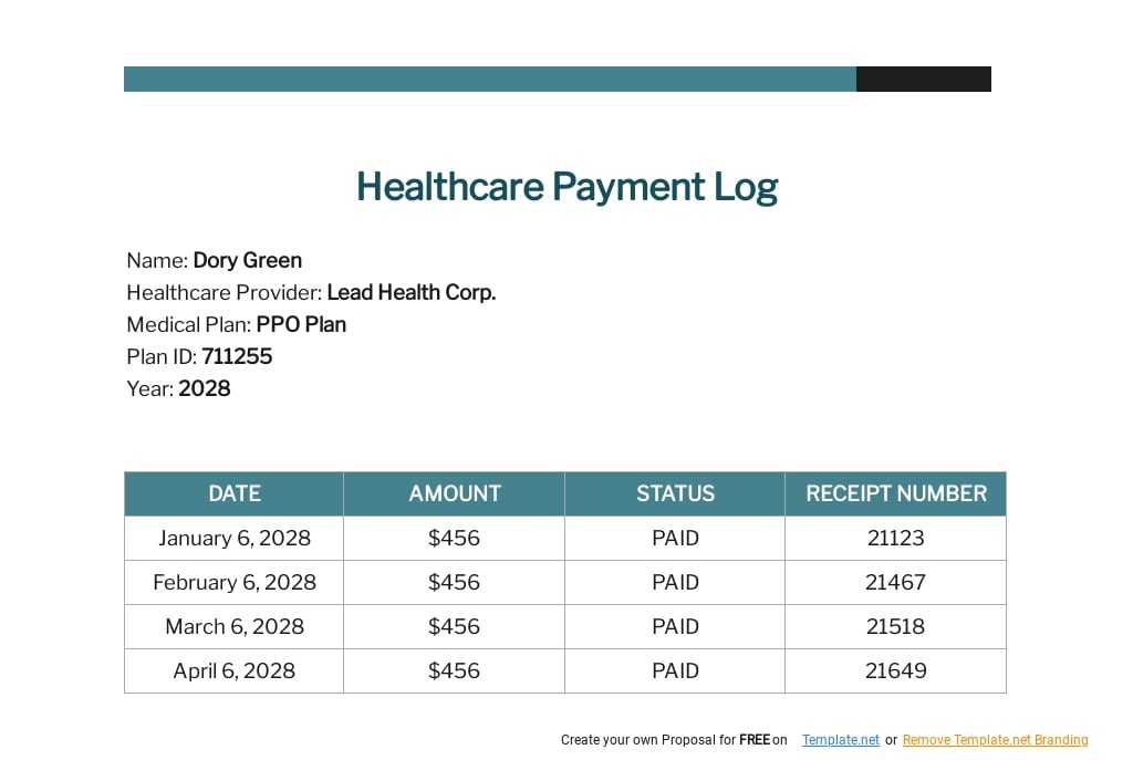 Healthcare Payment Log Template