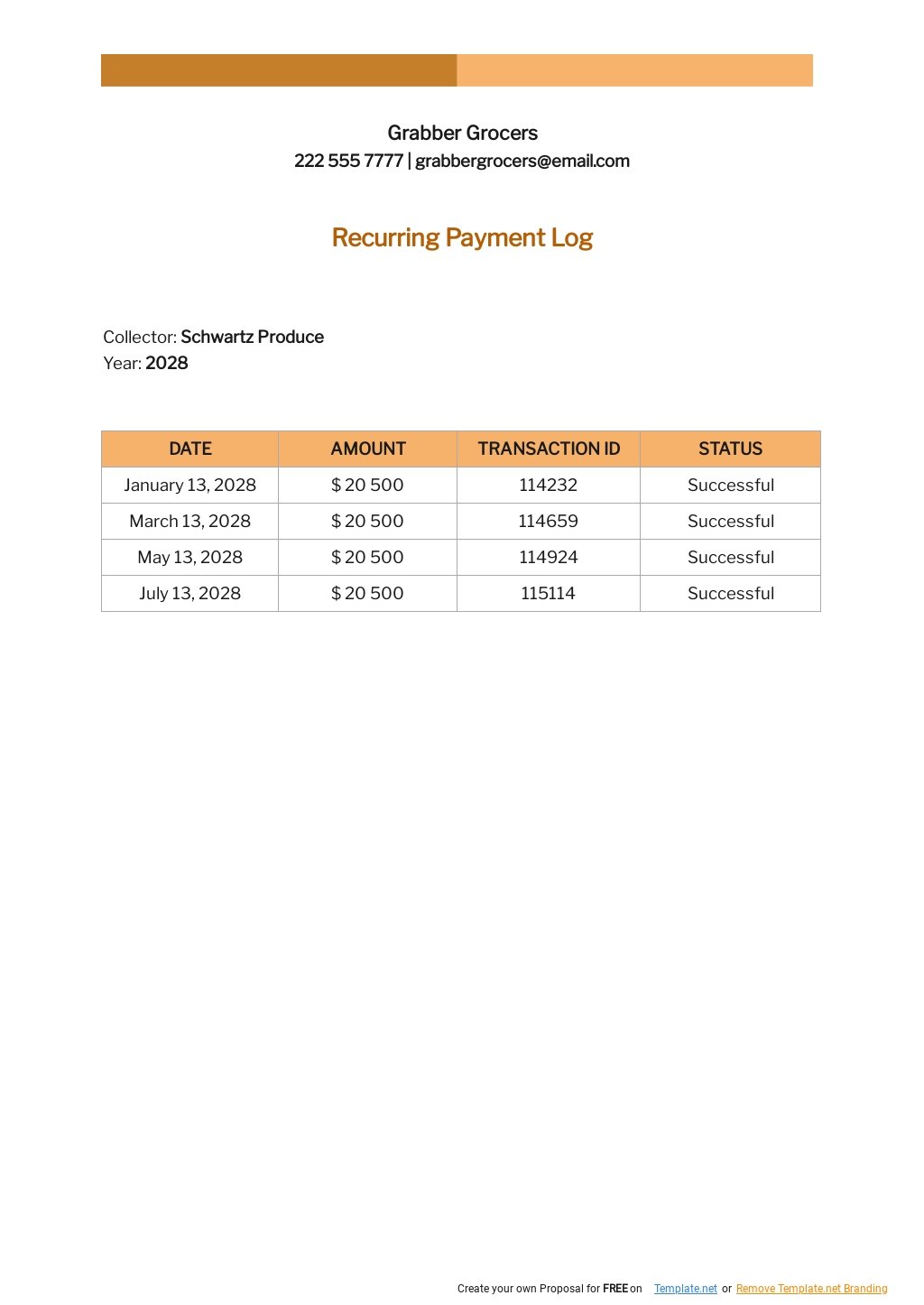 Recurring Payment Log Template