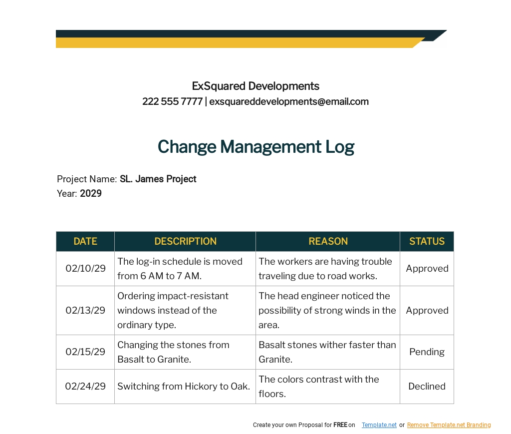 Change Management Log Template in Word, Google Docs, Pages - Download | Template.net