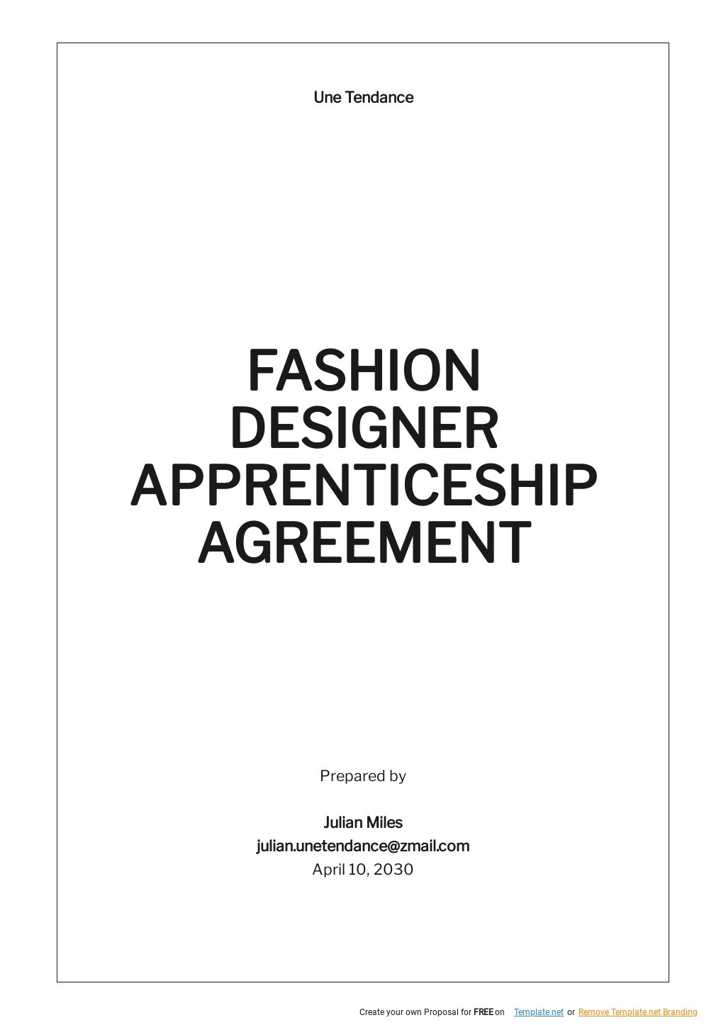 Fashion Designer Apprenticeship Agreement Template