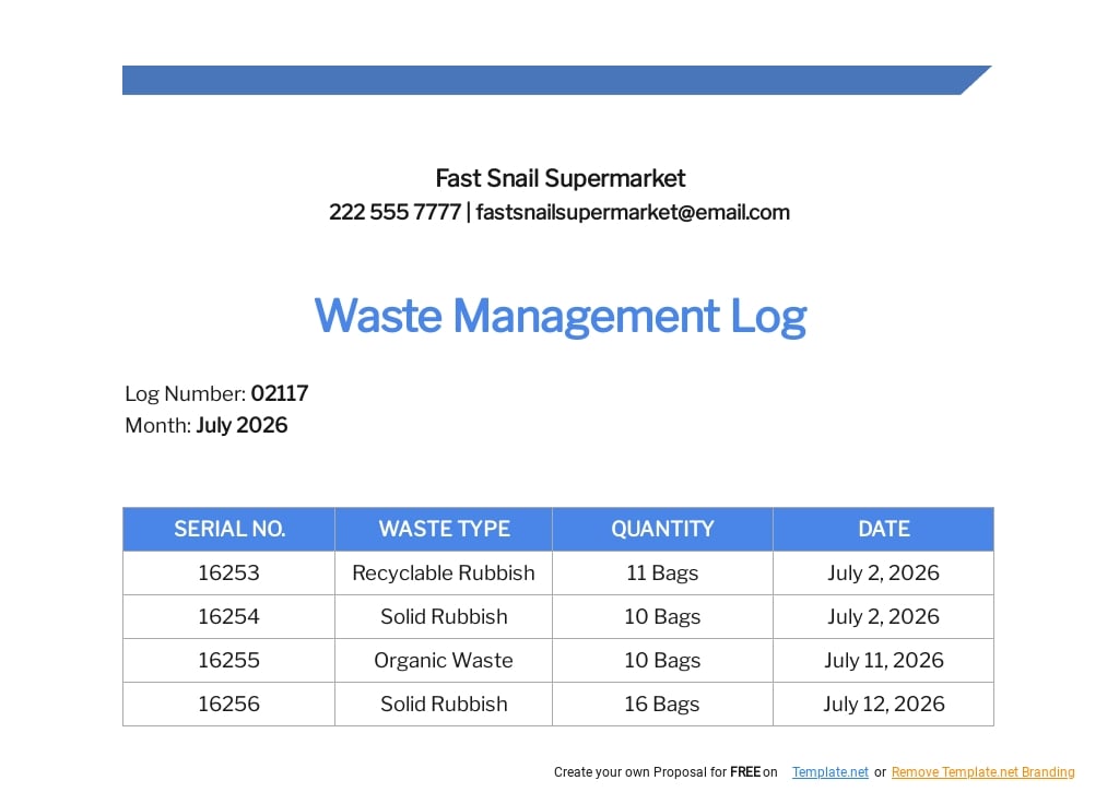 Waste Management Log Template