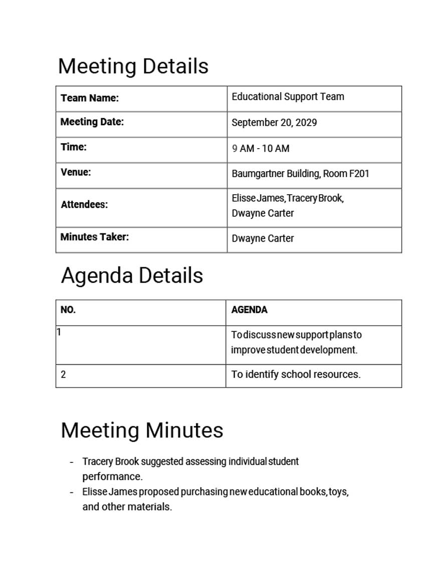Educational Staff Meeting Minutes Template