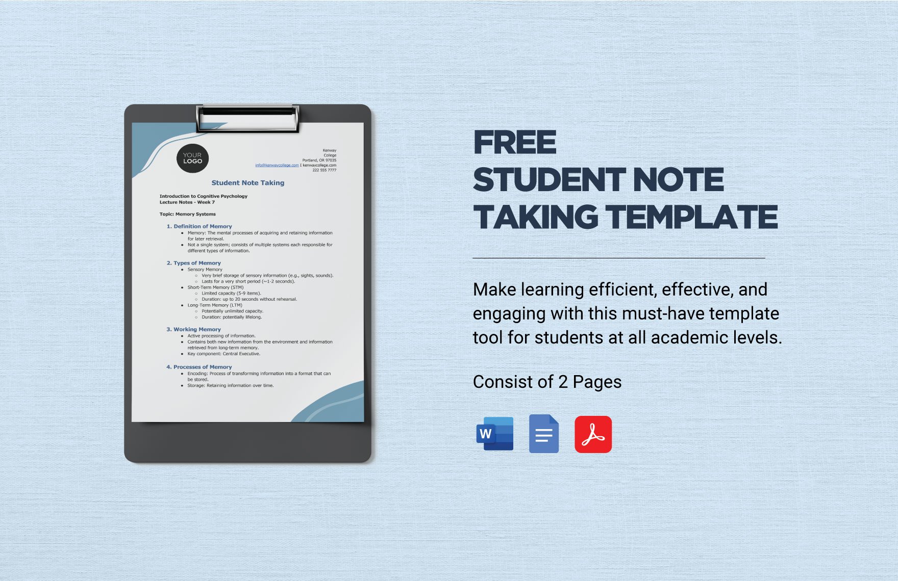 Free Student Note Taking Template in Word, Google Docs, PDF