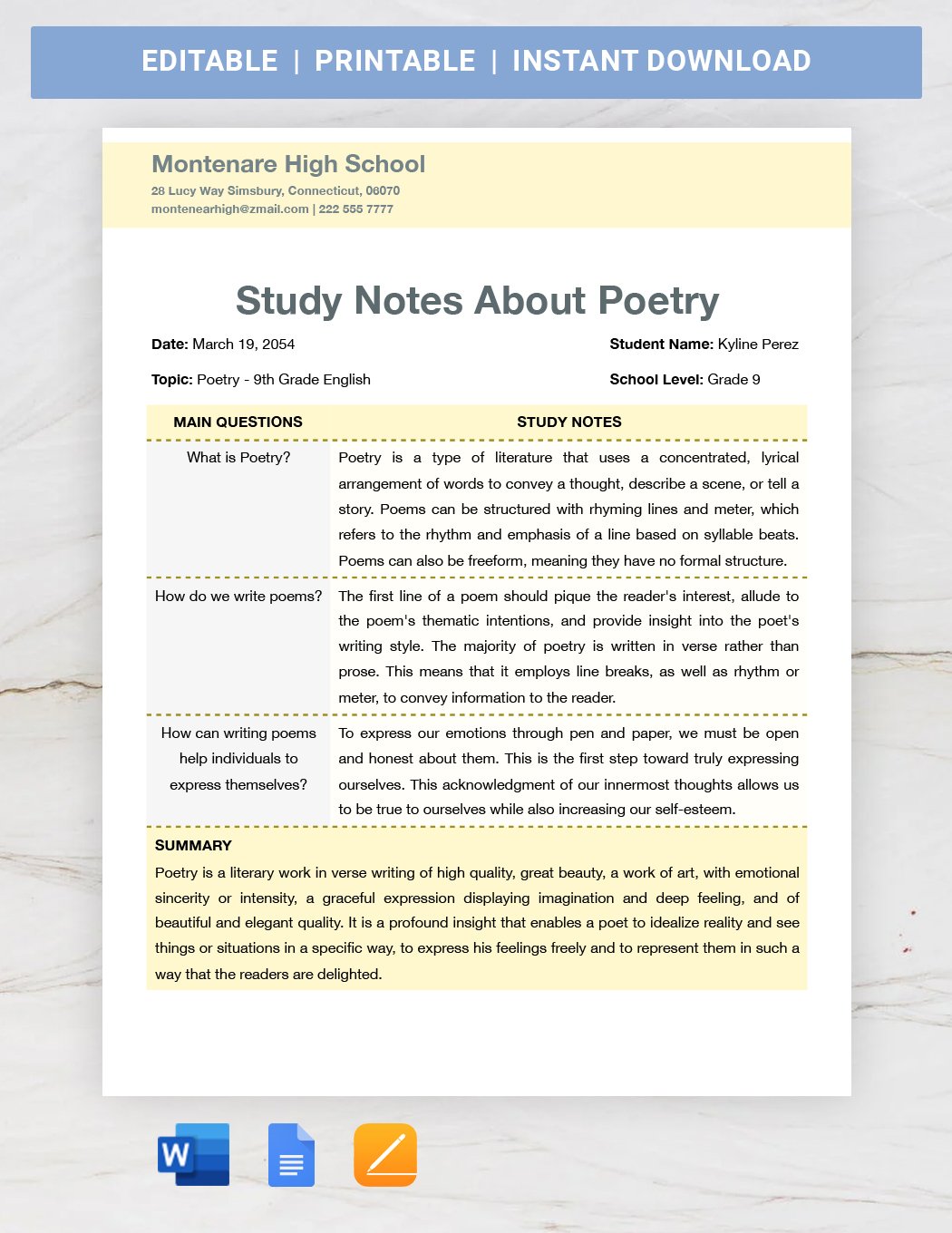 Note Taking Google Docs Template