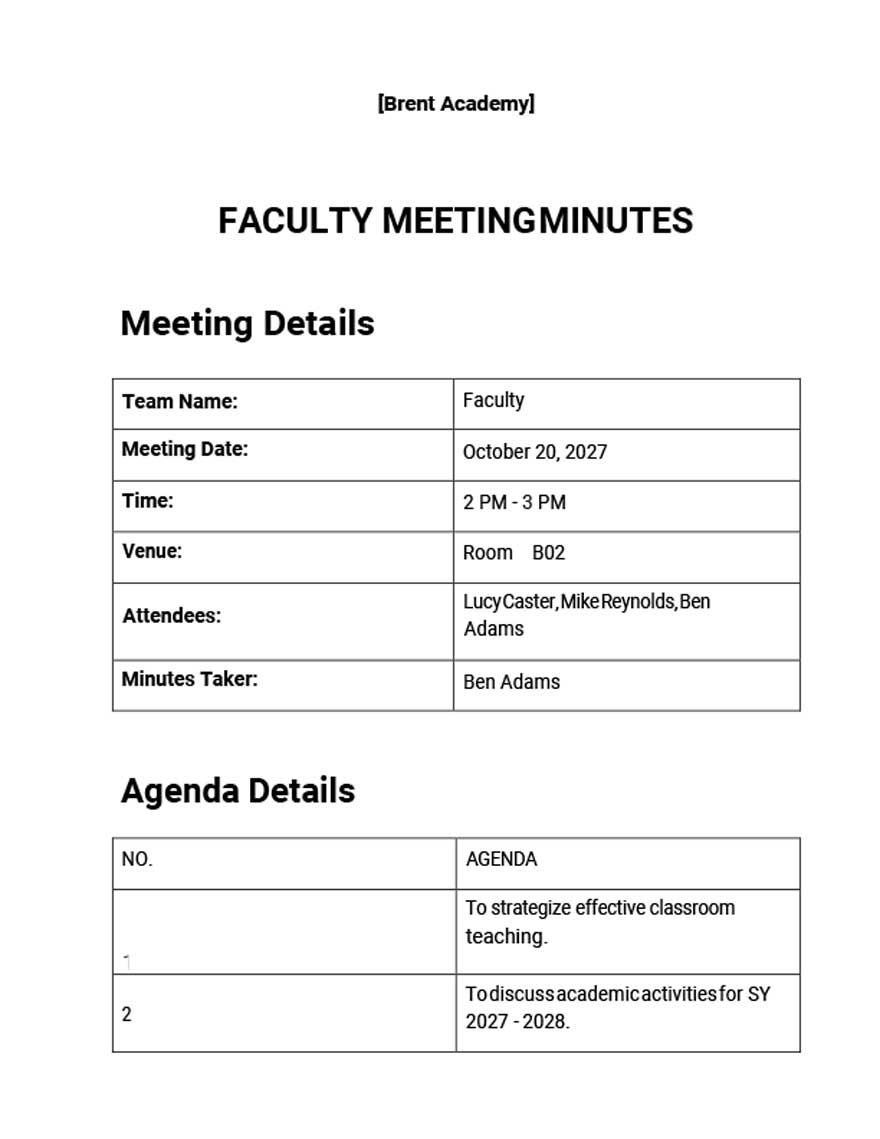 Faculty Meeting Minutes Template