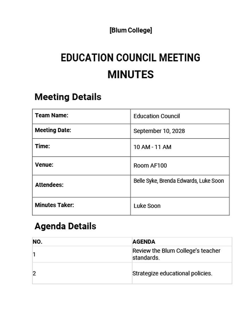 Education Council Meeting Minutes Template