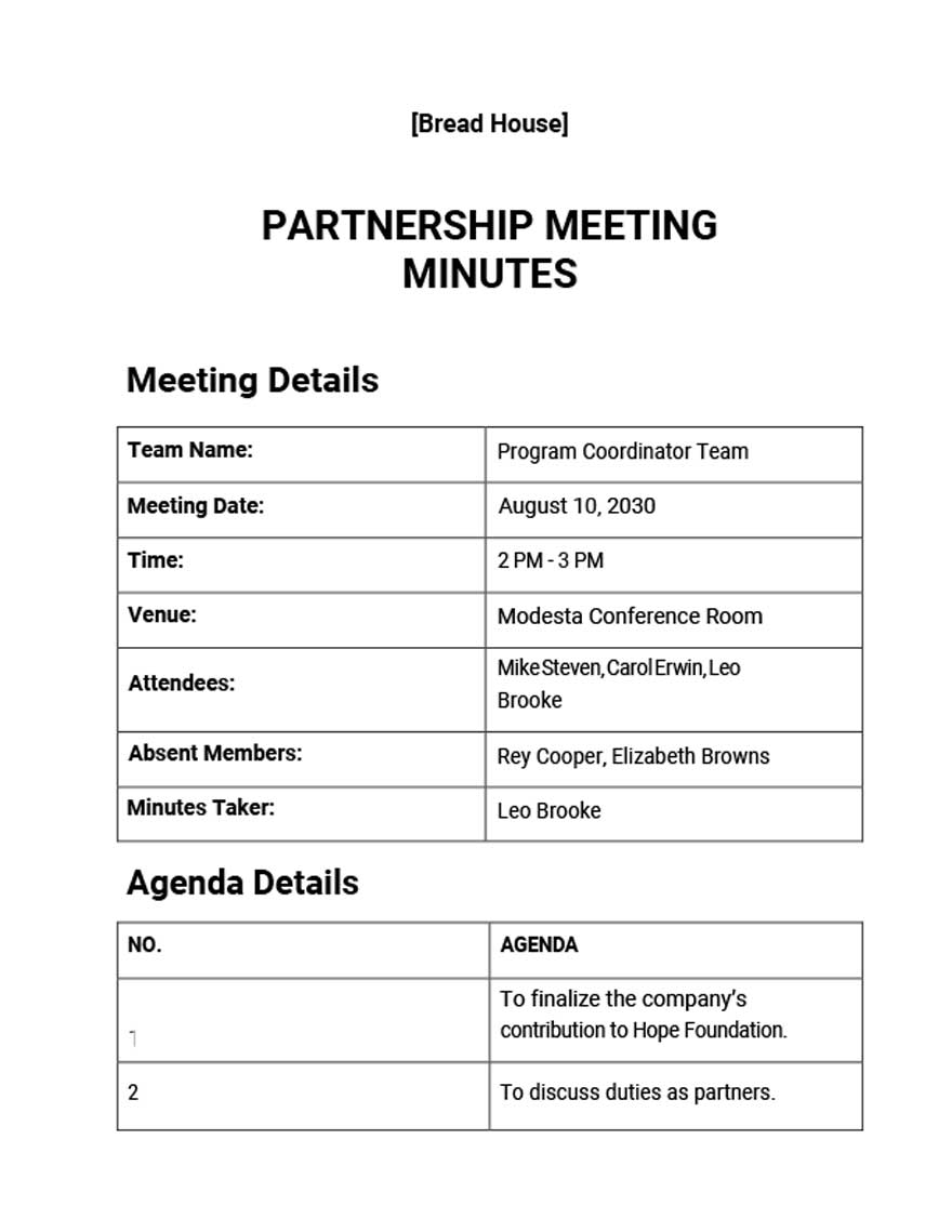 Partnership Meeting Minutes Template