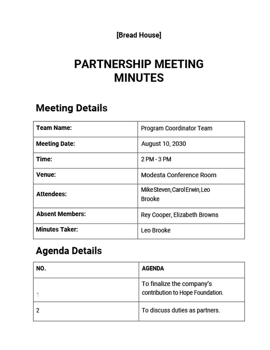 Partnership Meeting Minutes Template in Word, Google Docs, Apple Pages