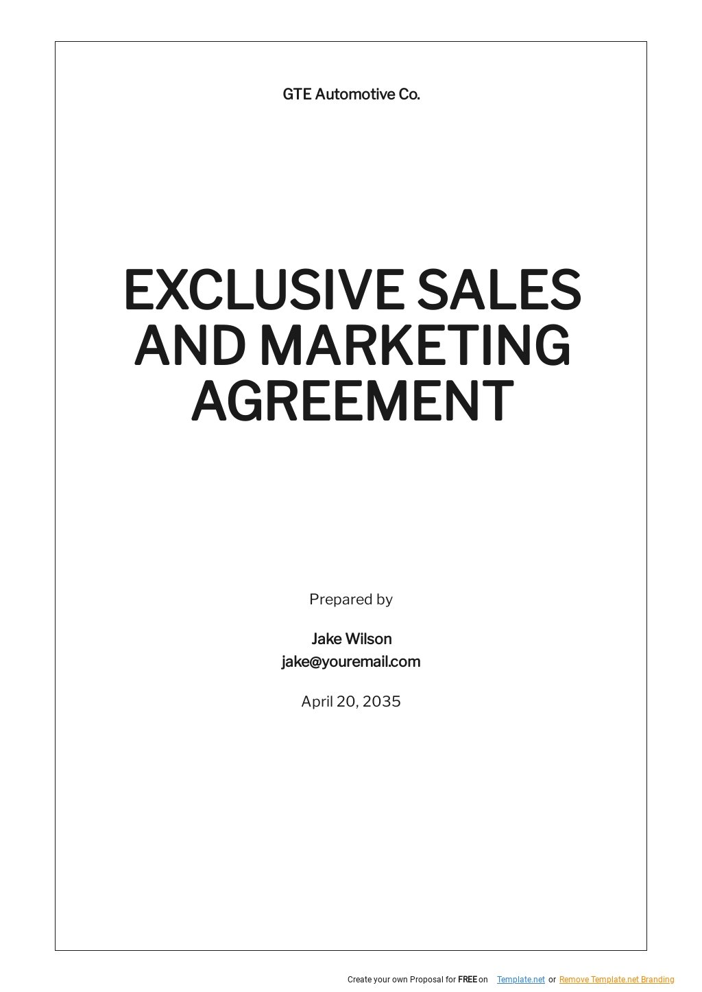 Exclusive Sales and Marketing Agreement Template