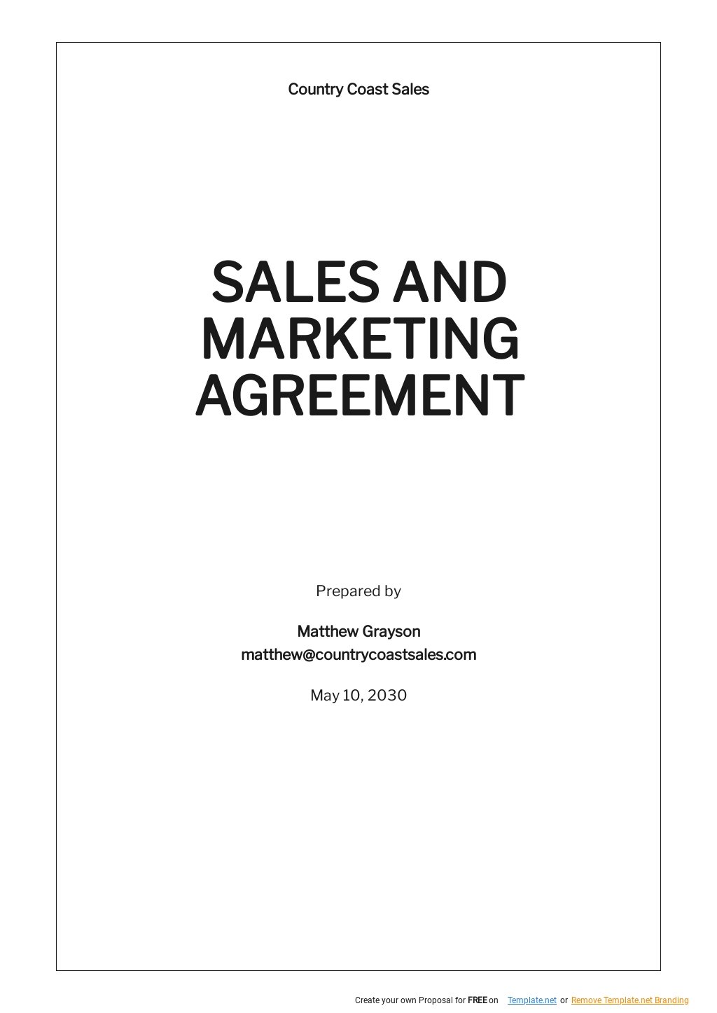 Free Sales and Marketing Agreement Sample Template 