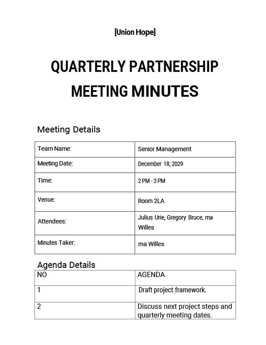 Quarterly Partnership Meeting Minutes Template