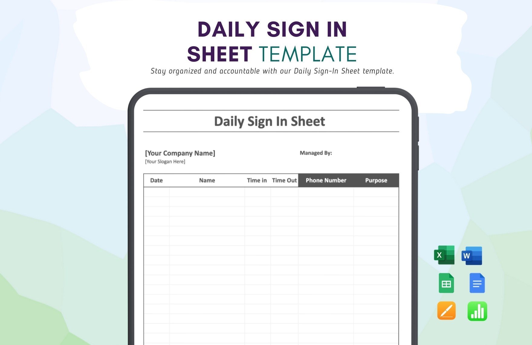 Daily Sign in Sheet Template in Word, Google Docs, Excel, Google Sheets, Apple Pages, Apple Numbers
