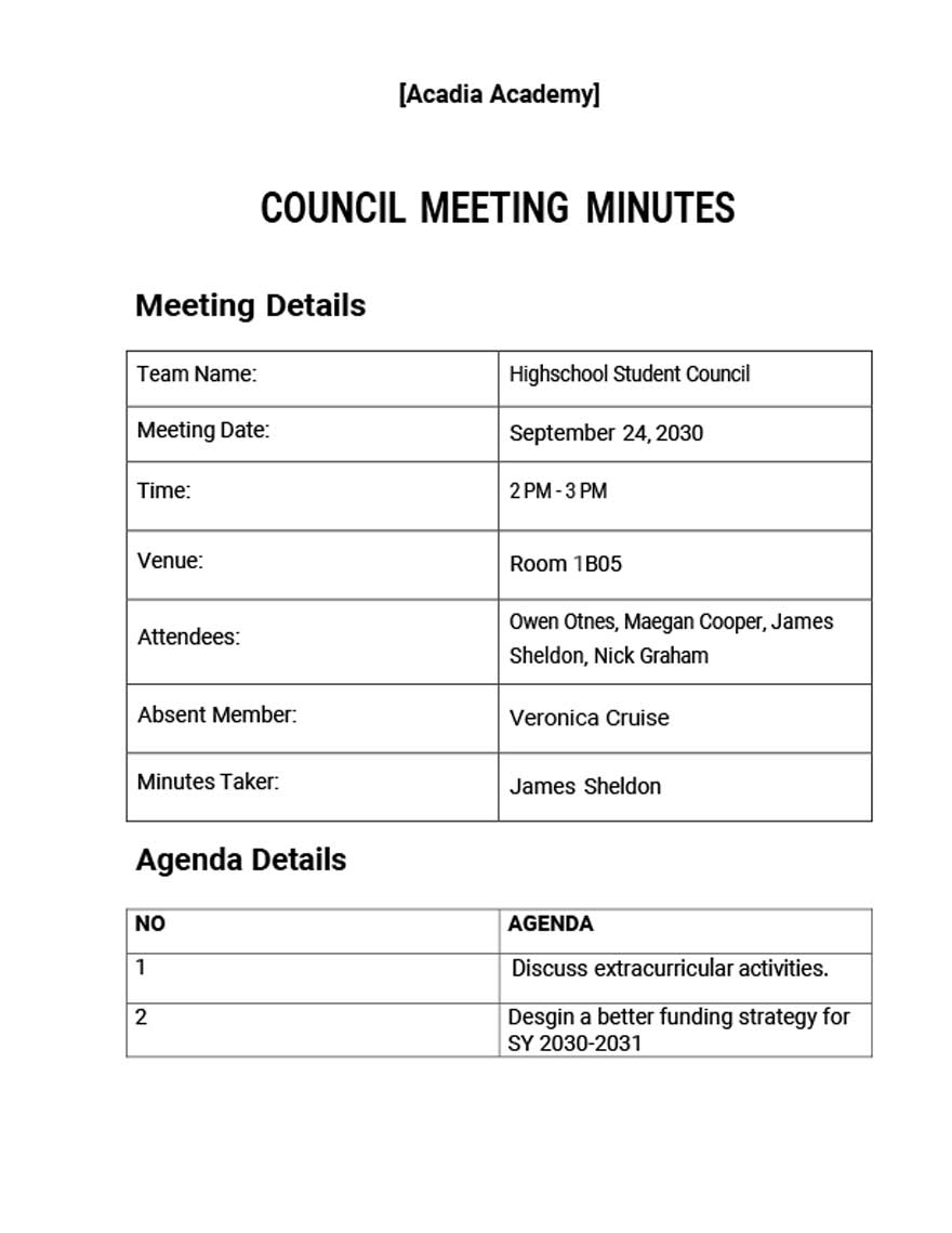 School Advisory Council Meeting Minutes Template
