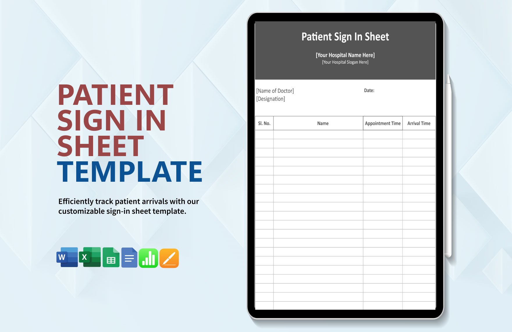 Patient Sign in Sheet Template in Word, Google Docs, Excel, Google Sheets, Apple Pages, Apple Numbers