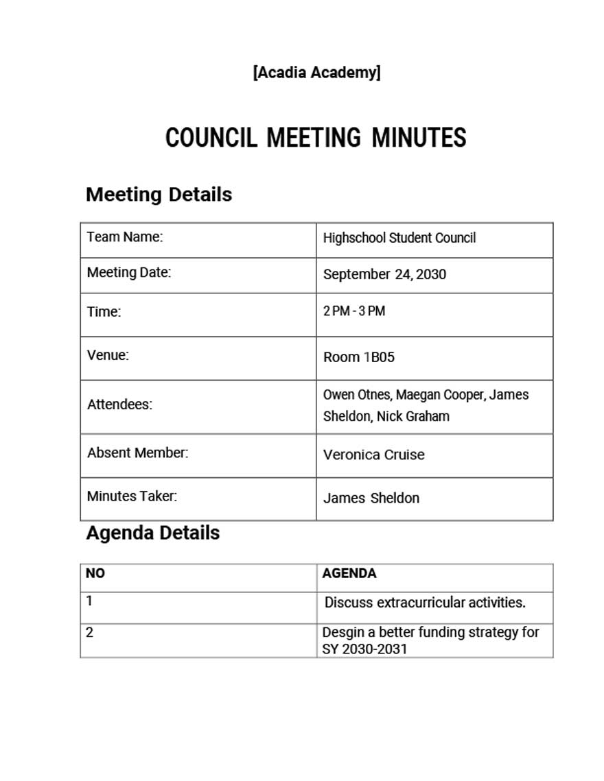 Quarterly Company Meeting Minutes Template