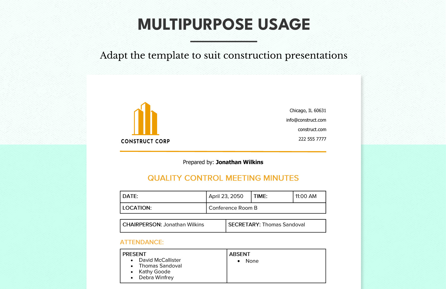 Quality Control Meeting Minutes Template