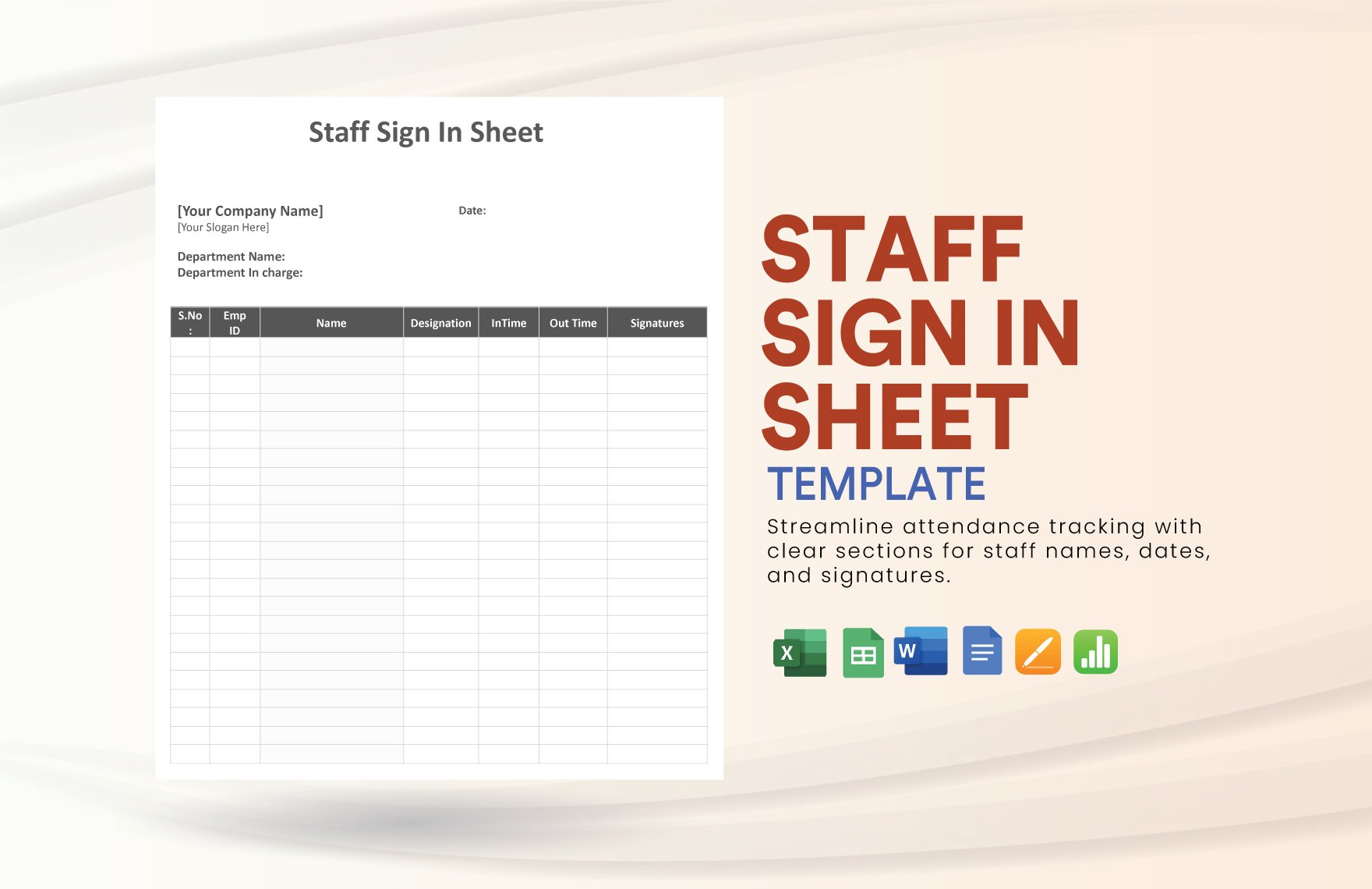 Staff Sign in Sheet Template in Word, Google Docs, Excel, Google Sheets, Apple Pages, Apple Numbers