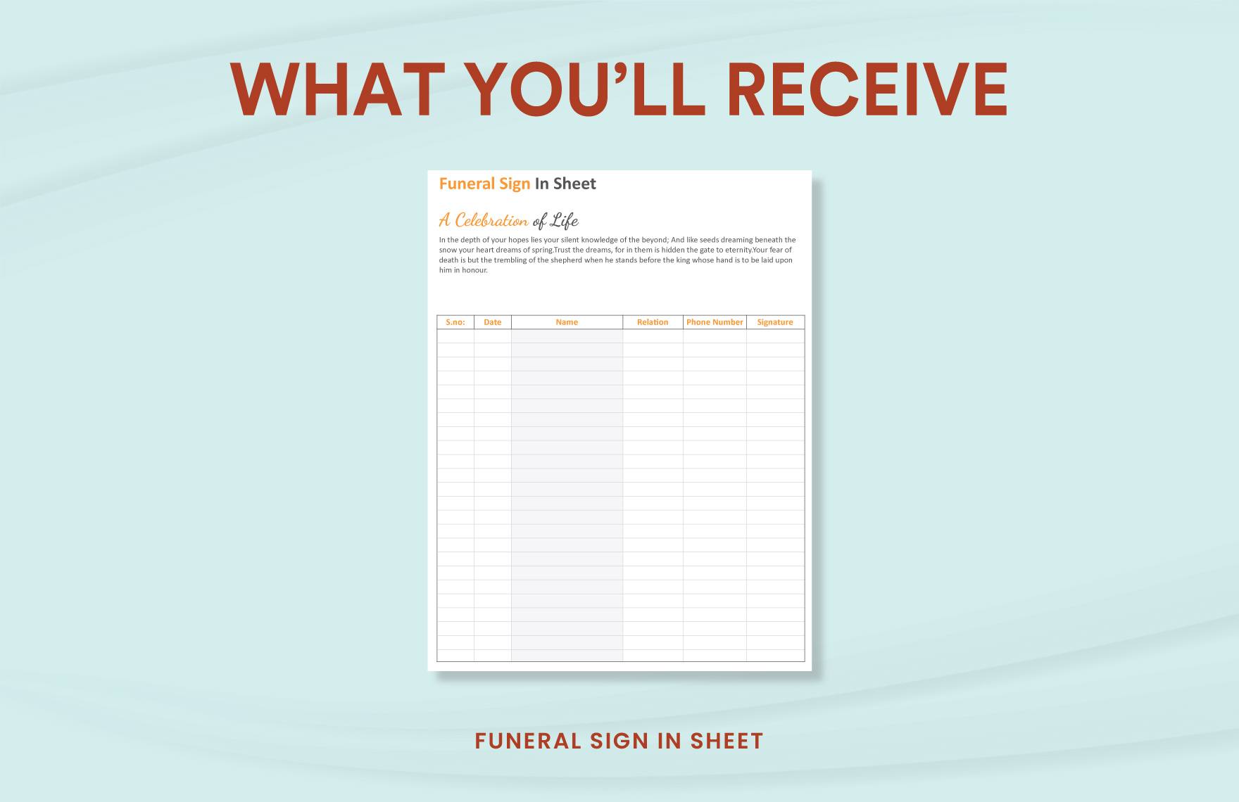 Funeral Sign in Sheet Template
