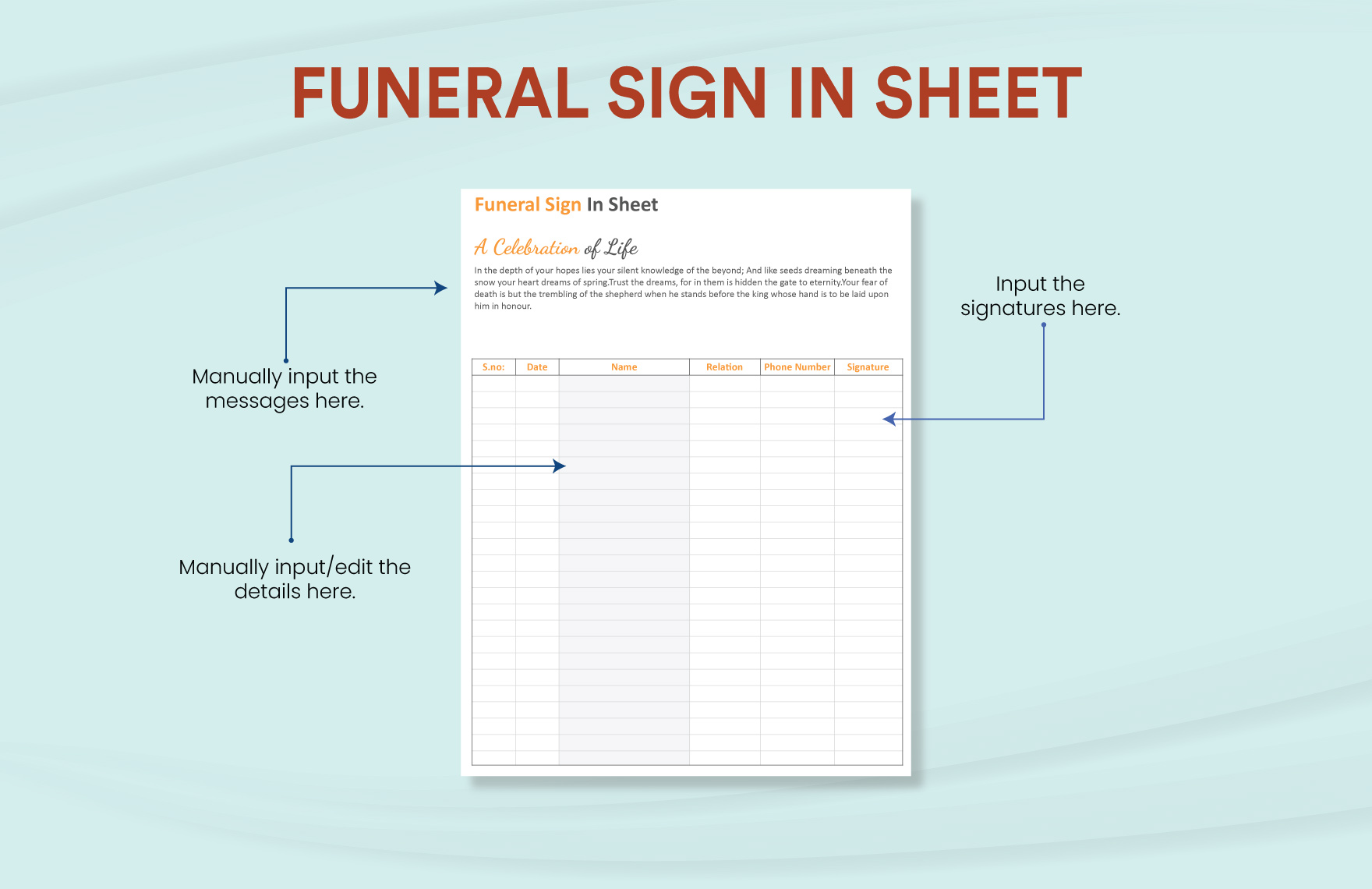 Funeral Sign in Sheet Template