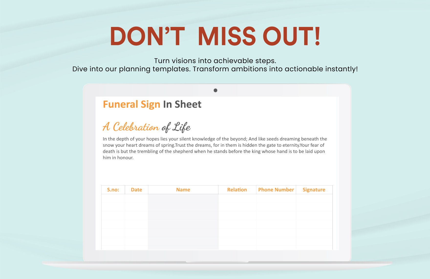 Funeral Sign in Sheet Template