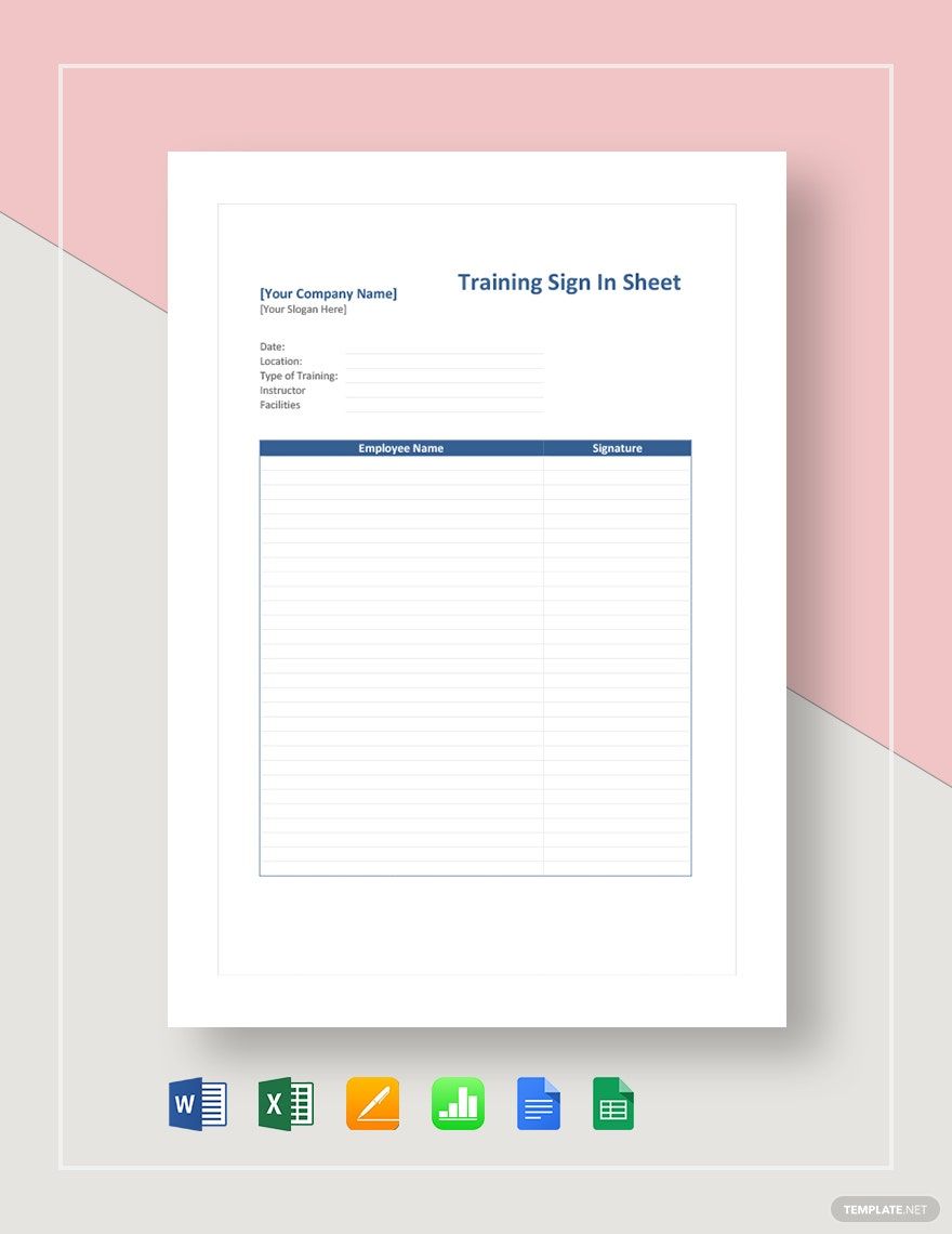 Training Sign in Sheet Template in Google Docs, Google Sheets, Word, Apple Numbers, Pages, Excel - Download | Template.net