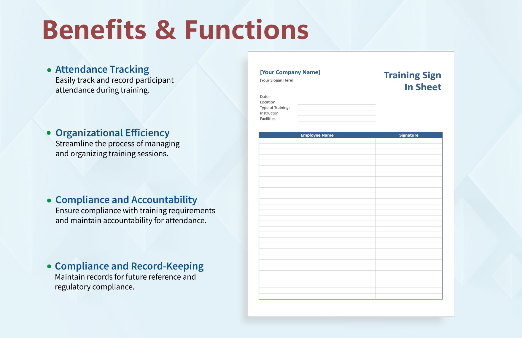 Training Sign in Sheet Template
