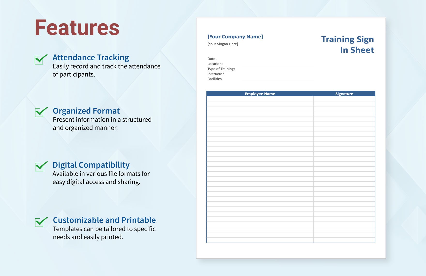 Training Sign in Sheet Template