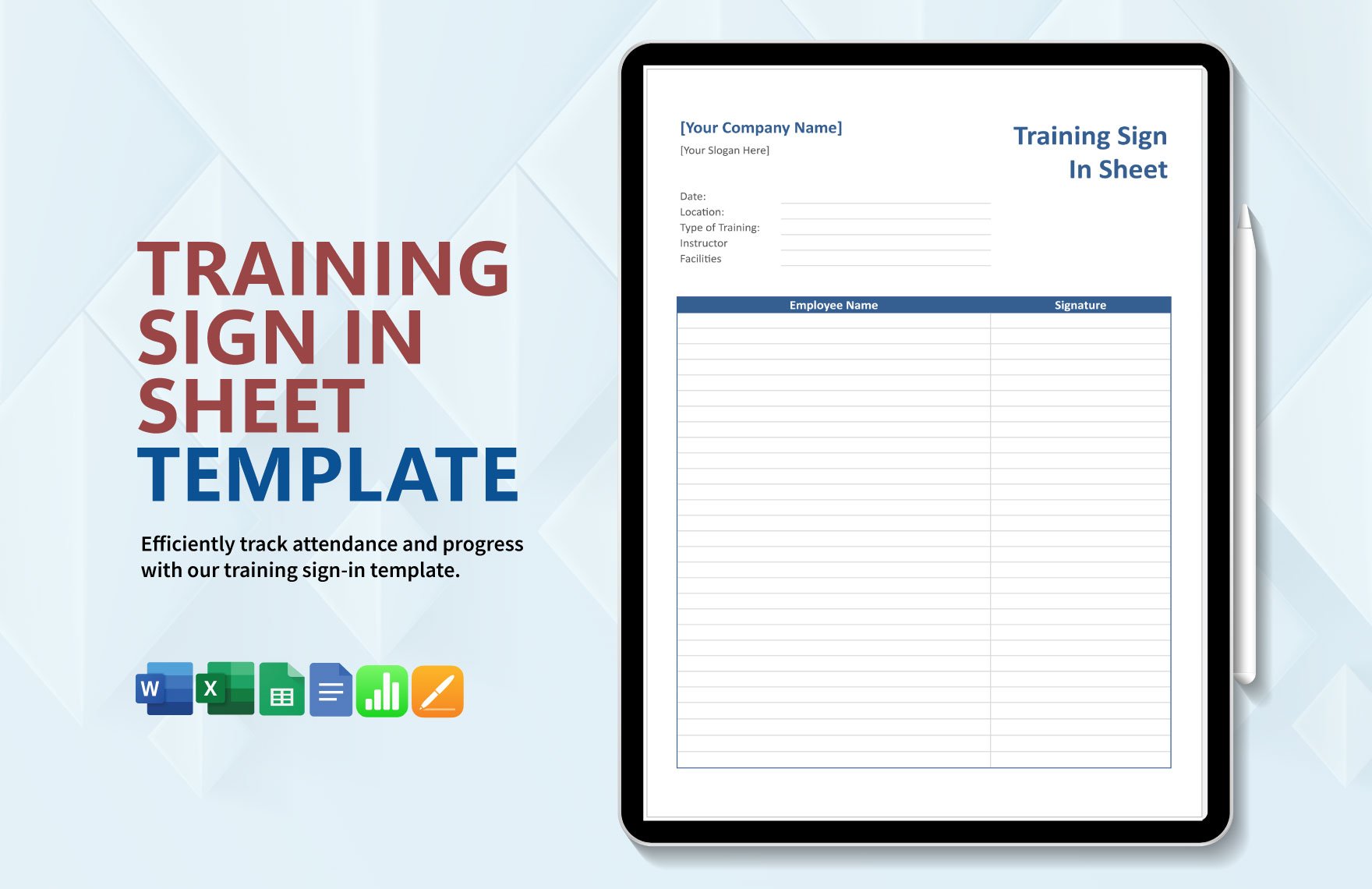 Training Sign in Sheet Template in Word, Google Docs, Excel, Google Sheets, Apple Pages, Apple Numbers