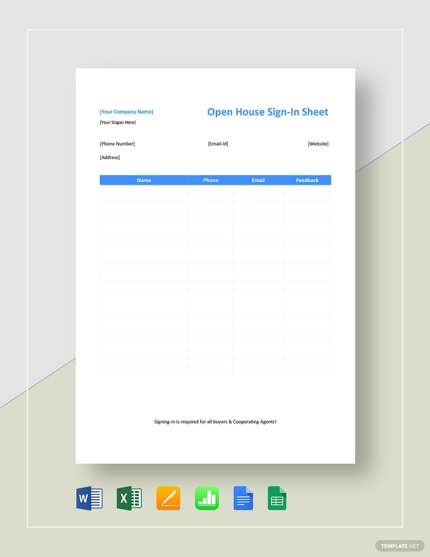 Open House Sign in Sheet Template