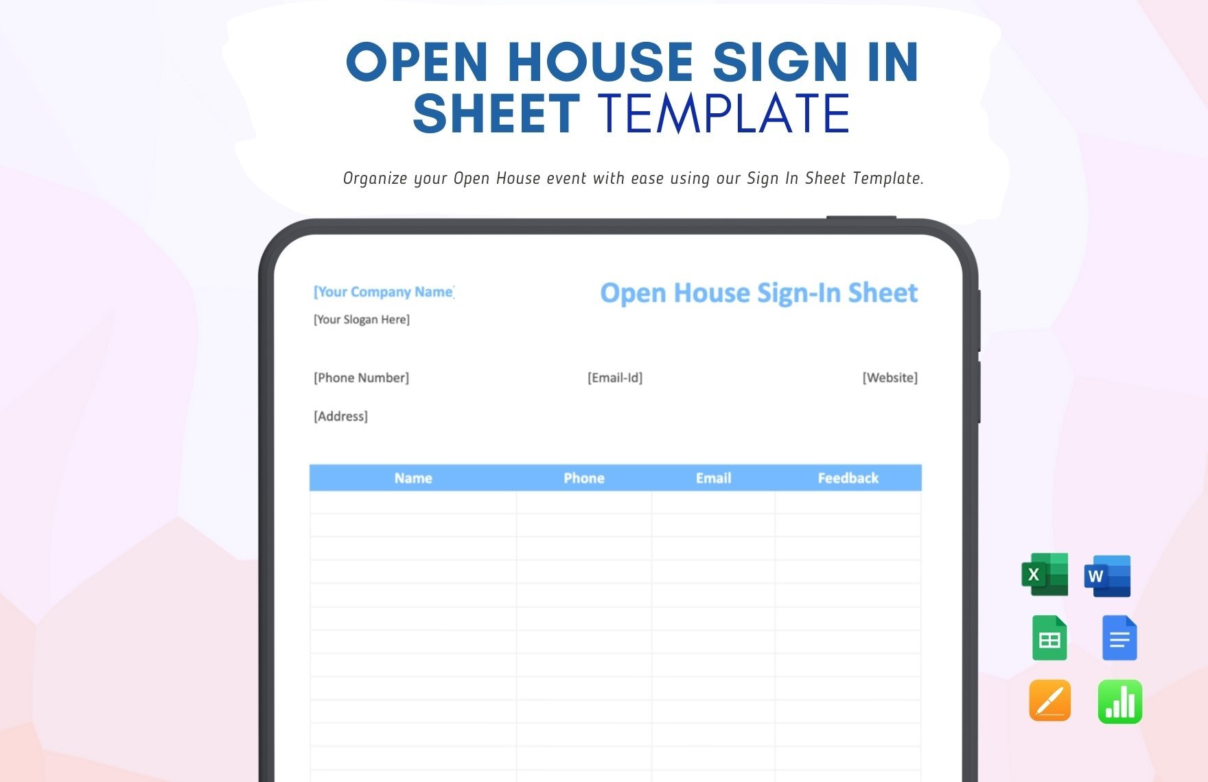 Open House Sign in Sheet Template in Word, Google Docs, Excel, Google Sheets, Apple Pages, Apple Numbers