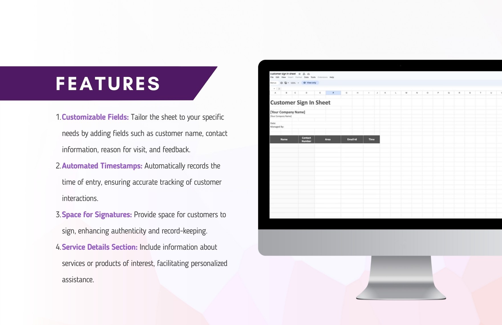 Customer Sign in Sheet Template